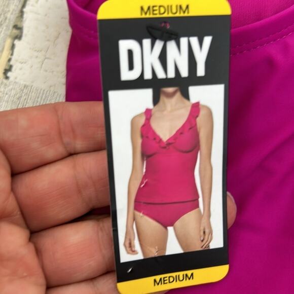 DKNY Womens Medium hot pink ruffle tankini top summer beach swim bathing suit - Picture 7 of 10
